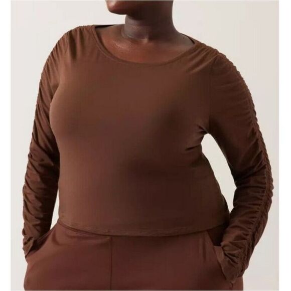 Athleta 3X Brown All Around Ruched Top - New - Picture 1 of 5